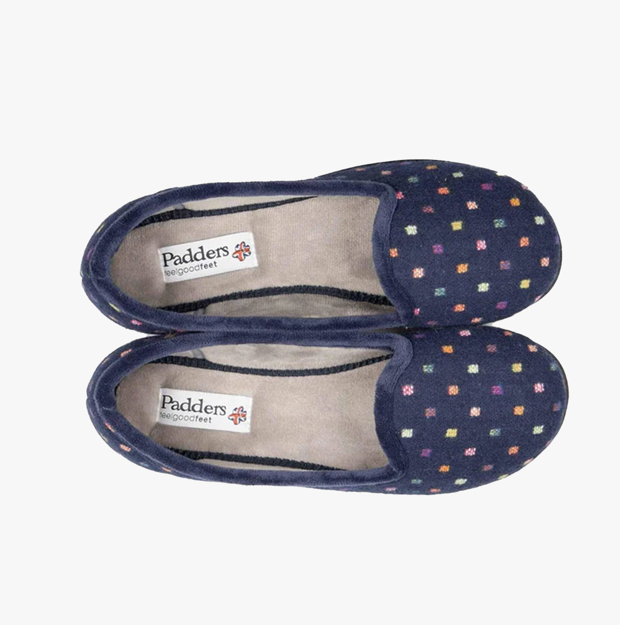 Padders ALBERTINE Womens Ballerina Slippers Navy Woven Spot