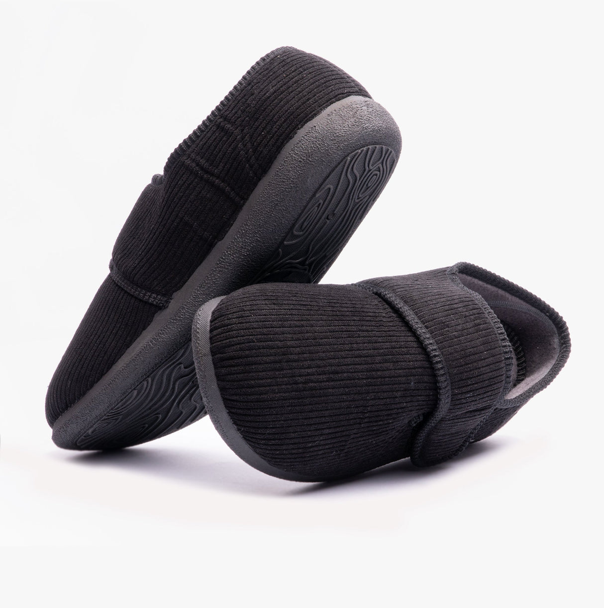 Padders OLIVER Mens Super Wide Touch Fasten Full Slippers Black