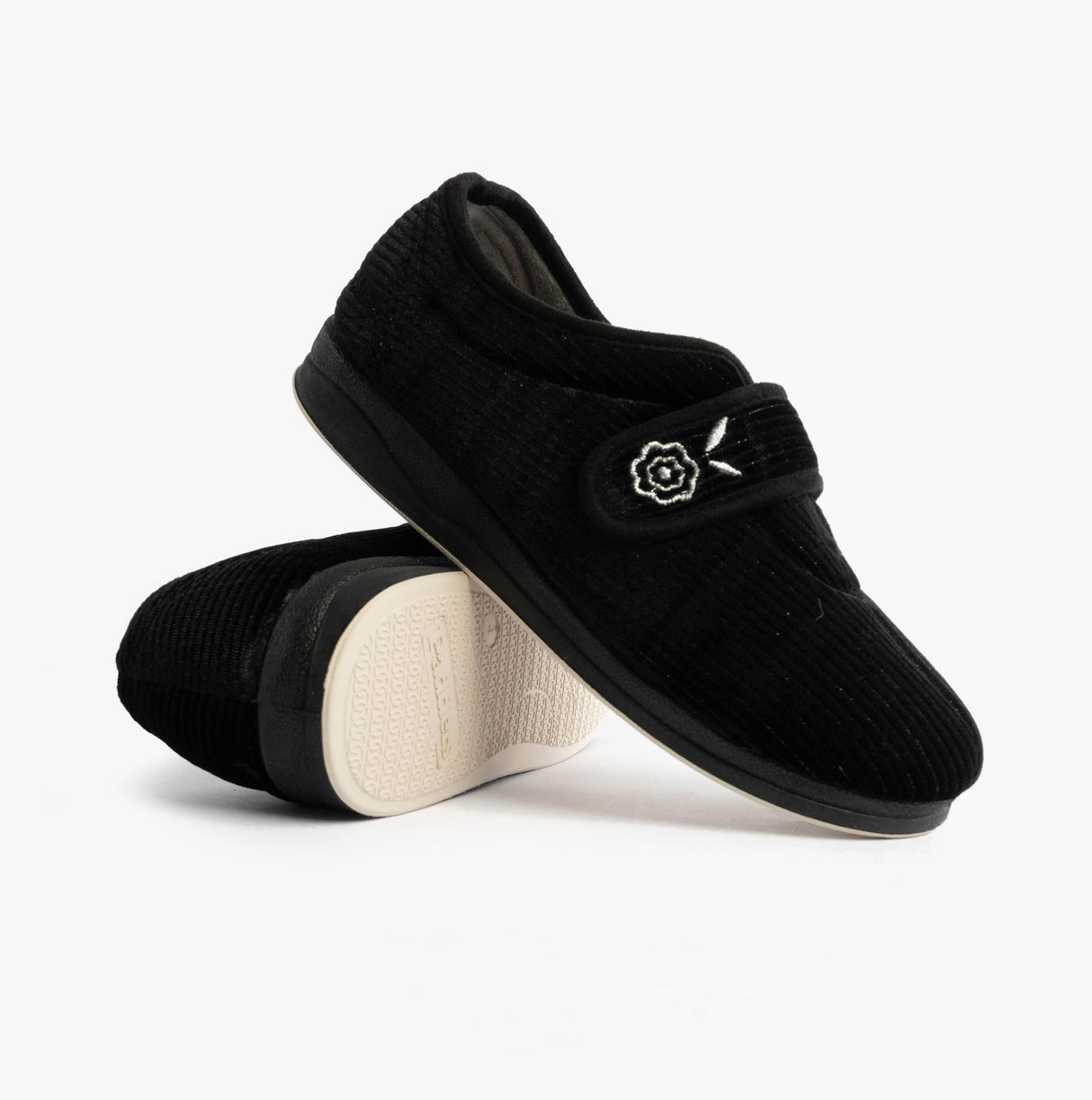 Padders CAMILLA Womens (2E Fit) Touch Fasten Slippers Black