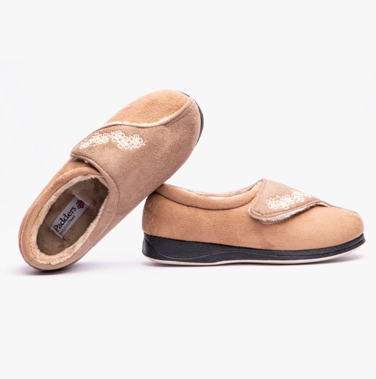 Padders HUG Womens (2E Fit) Touch Fasten Slippers Taupe