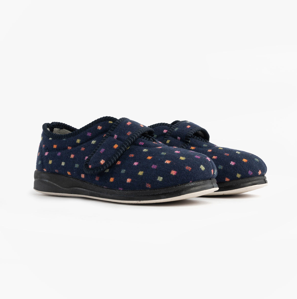 Padders CAMILLA Womens (2E Fit) Touch Fasten Polka Dot Slippers Navy/Multi