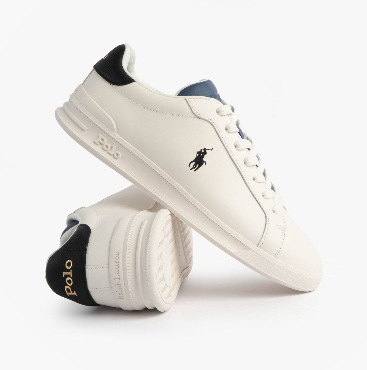 Polo Ralph Lauren Mens Heritage Court II Leather Trainer Off White/Blue