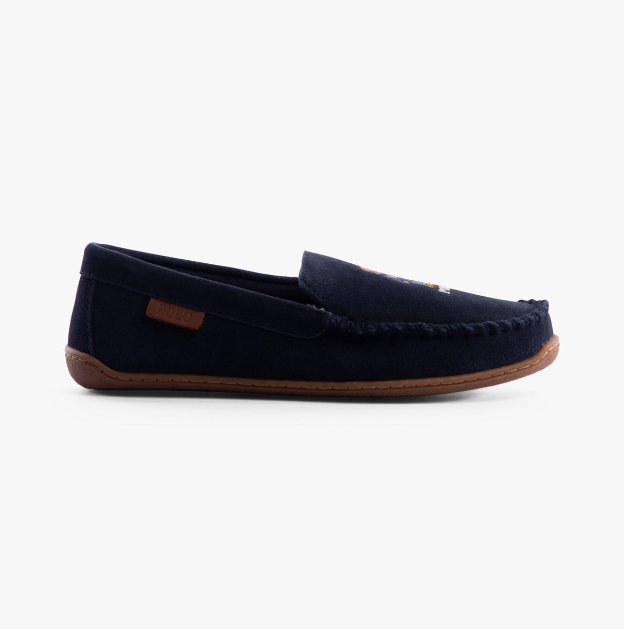 Polo Ralph Lauren BRENAN BEAR Mens Moccasin Slippers Navy Suede