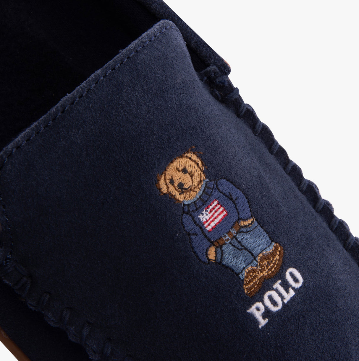 Polo Ralph Lauren BRENAN BEAR Mens Moccasin Slippers Navy Suede