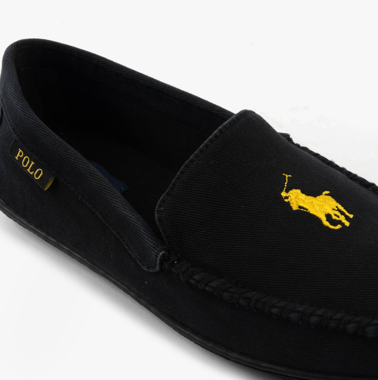Polo Ralph Lauren BRENAN Mens Slippers Black Washed Twill/Gold