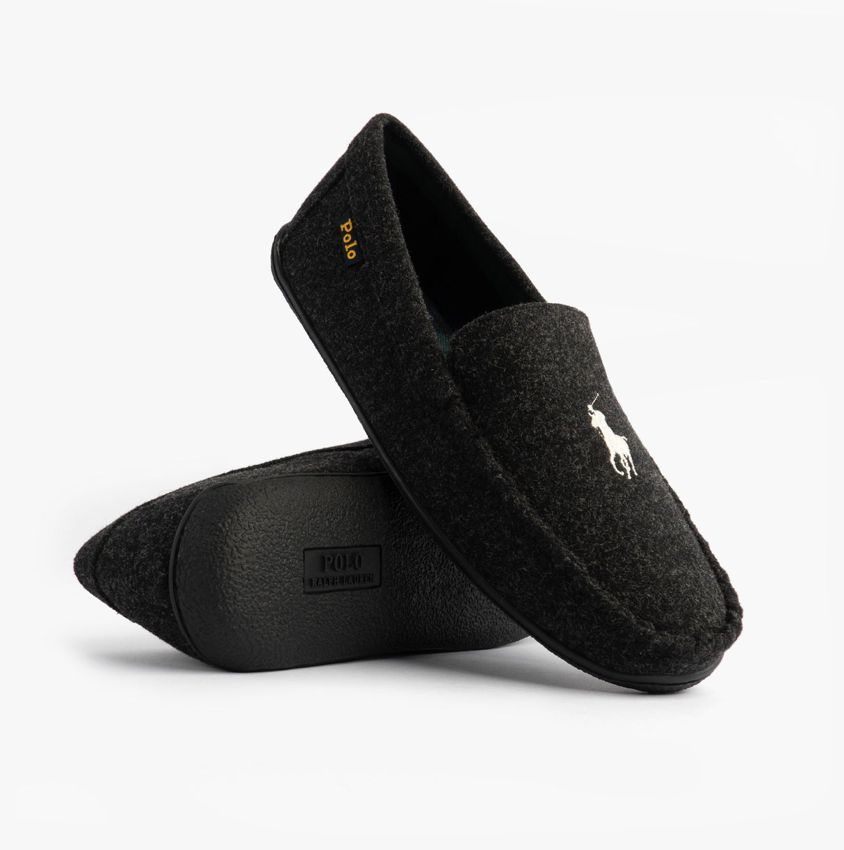 Polo Ralph Lauren BRENAN WOOL Mens Dress Shoe Slippers Black/Cream