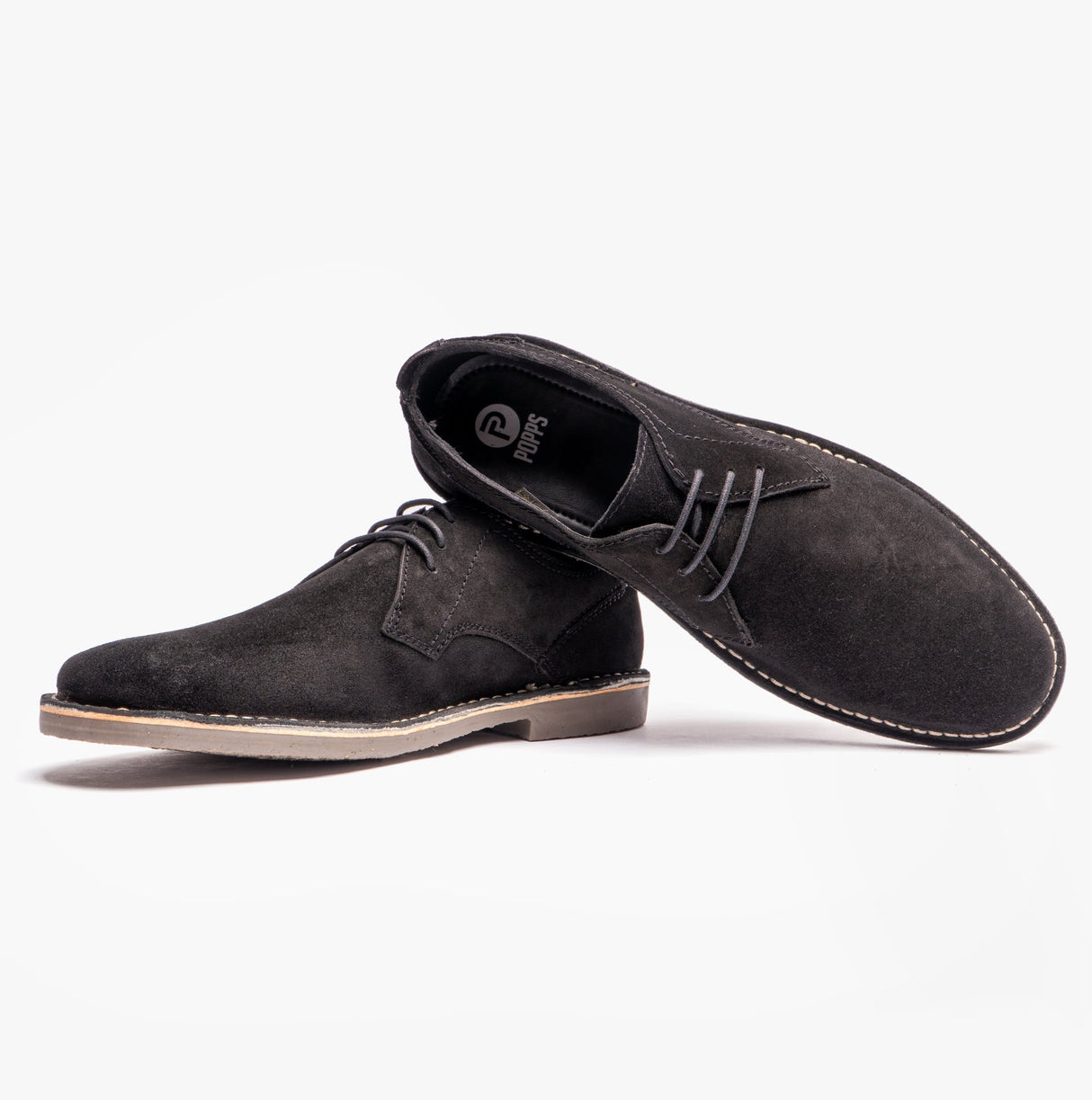 Popps JONAS Mens Suede Desert Shoes Black