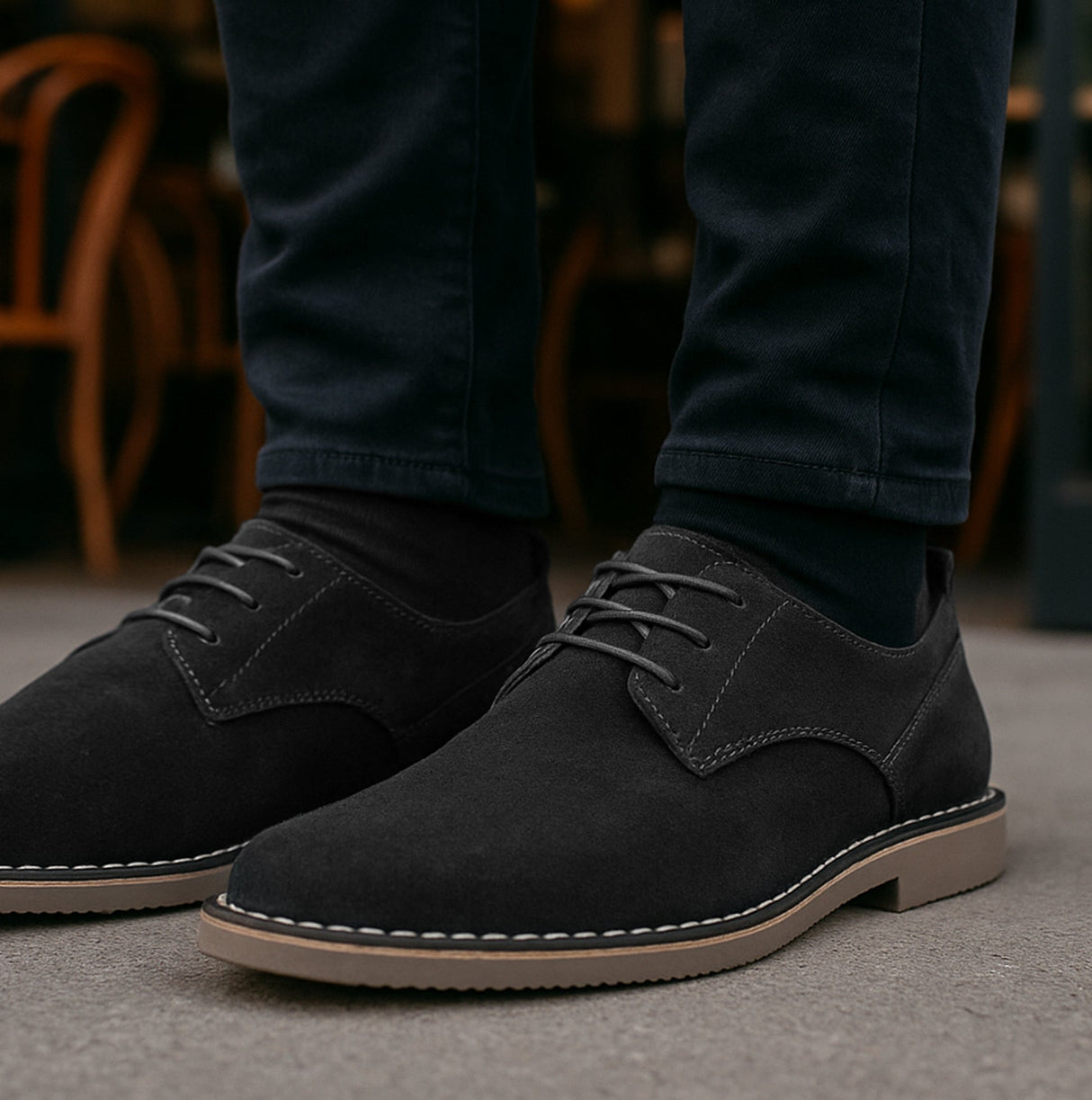 Popps JONAS Mens Suede Desert Shoes Black