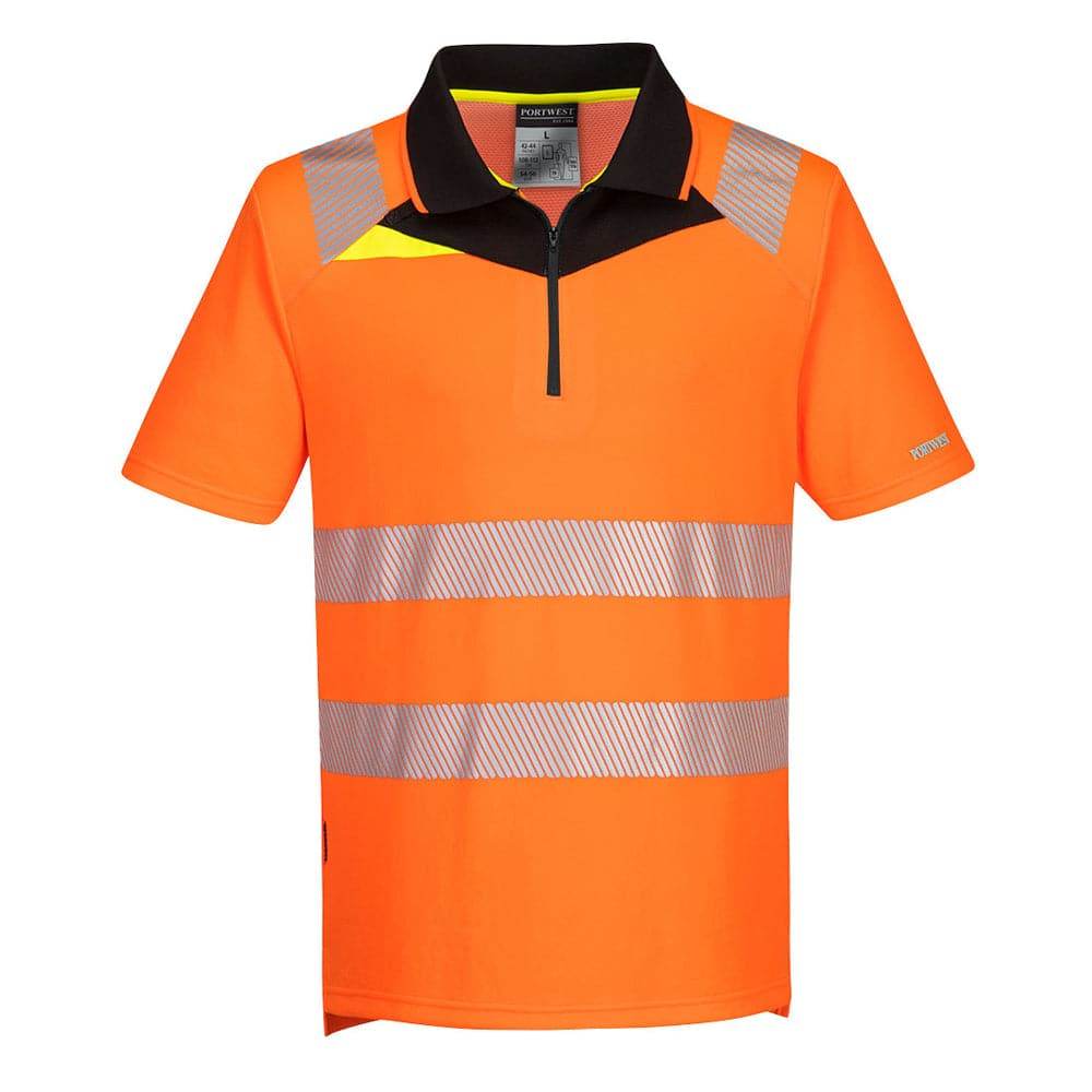 Portwest DX412 Hi-Vis Zip Neck Short Sleeve Polo T-Shirt