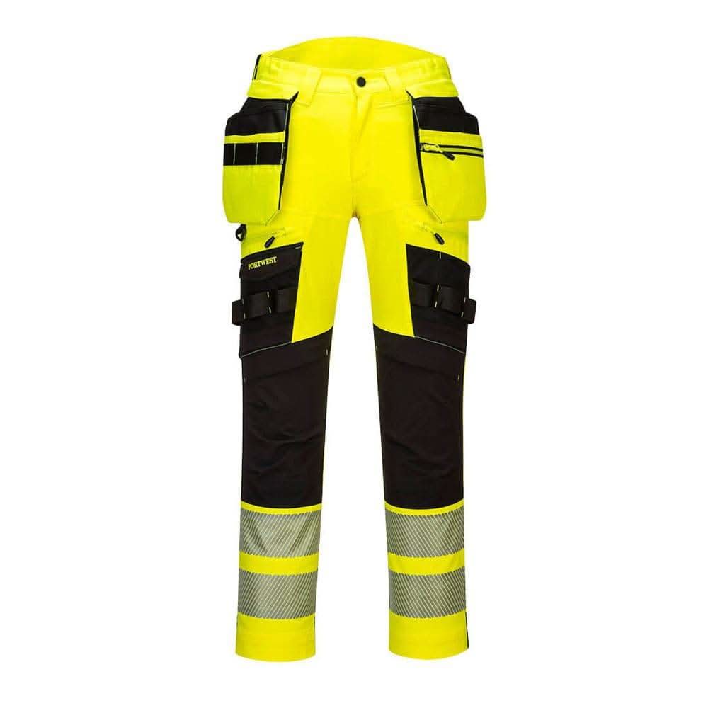 Portwest DX442 4-Way Stretch Hi-Vis Detachable Holster Pocket Trouser - Yellow with Marks