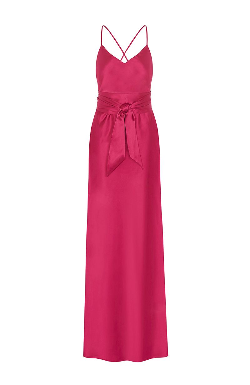 Brooklyn Dress in Hot Pink Satin