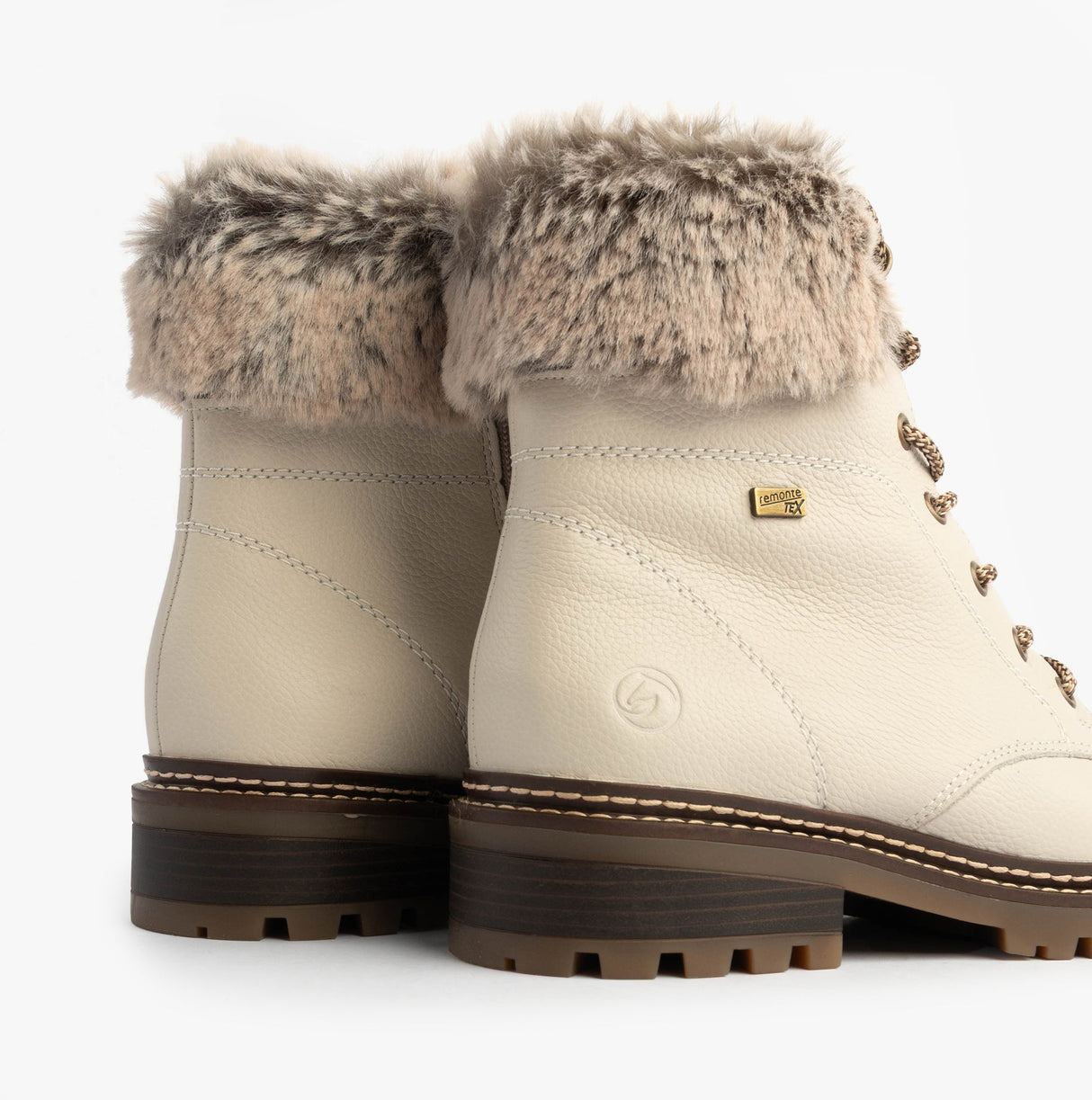 Remonte D0B74-80 Womens Faux Fur Collar Side Zip Boots White