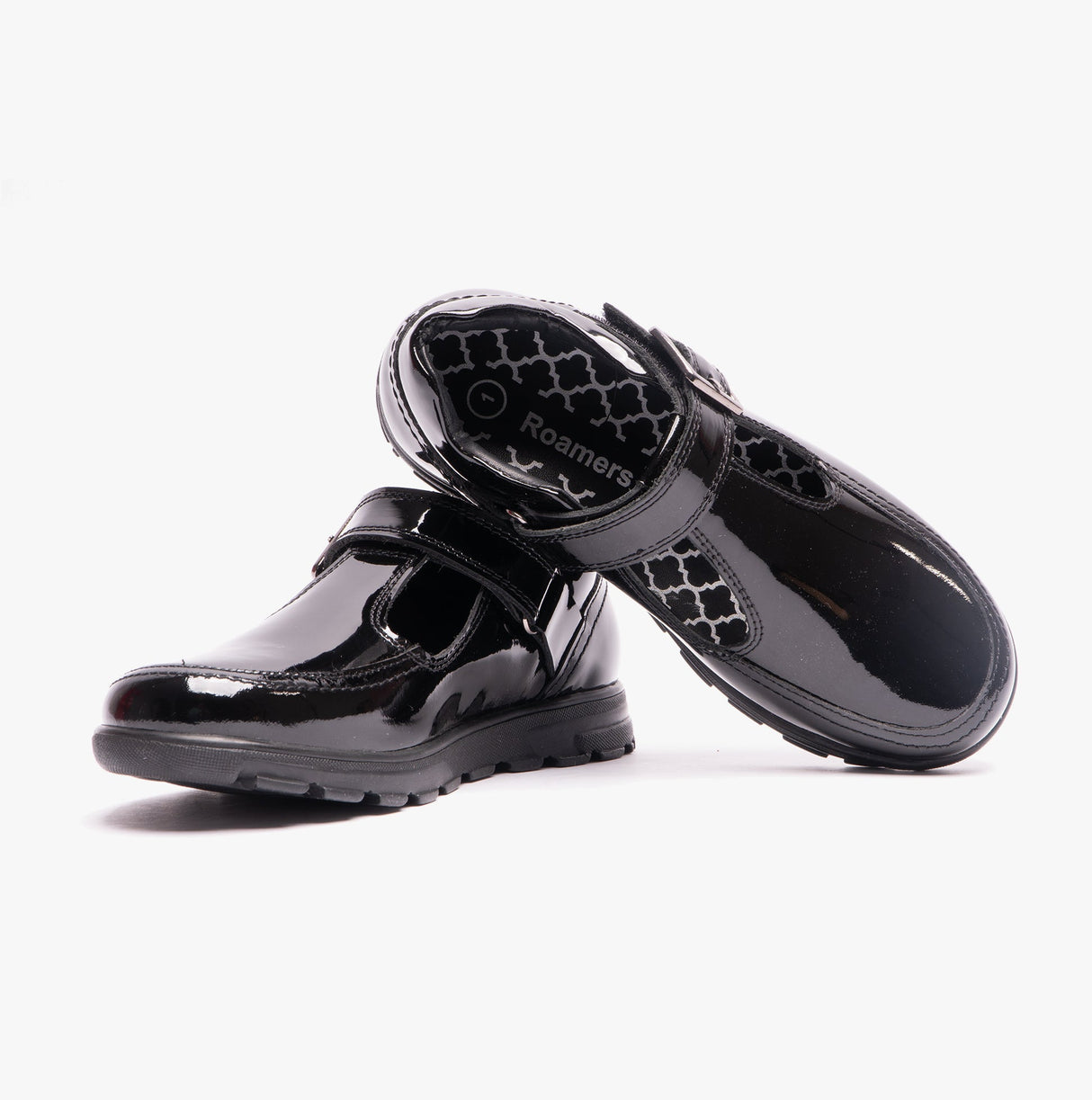 G716AP Girls Patent T-Bar School Shoes Black Patent