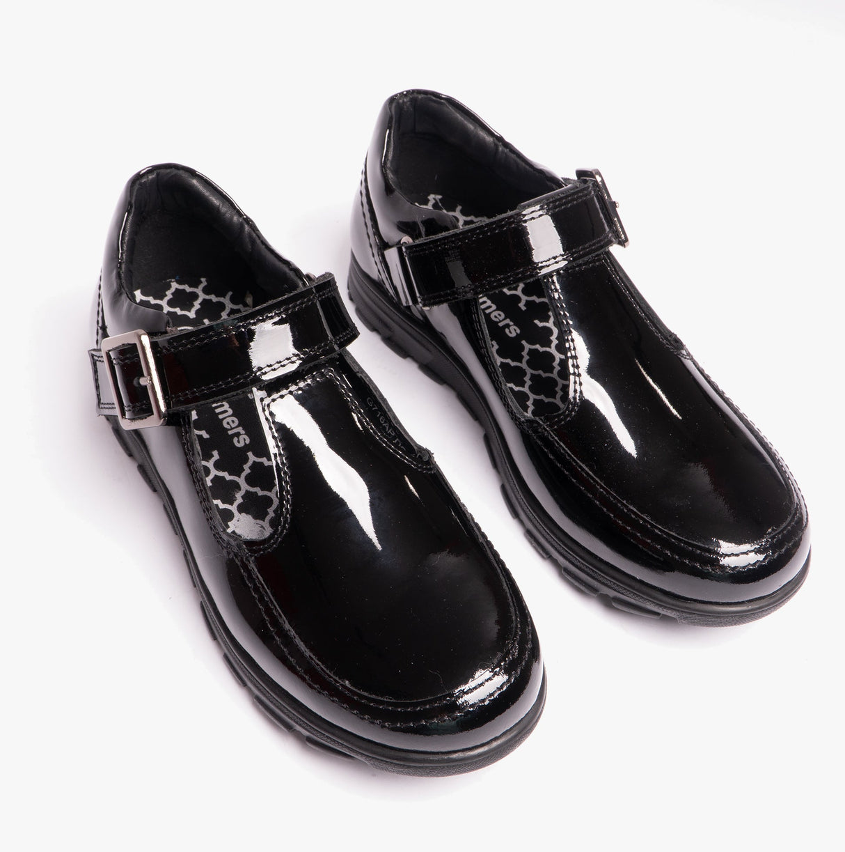 G716AP Girls Patent T-Bar School Shoes Black Patent