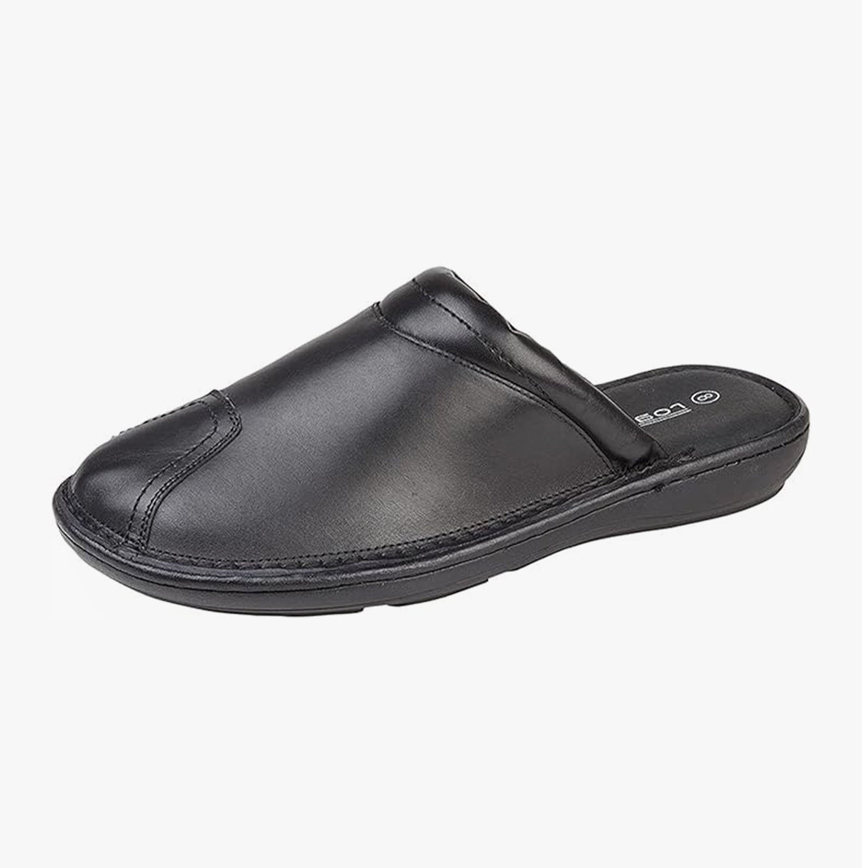 M024A Mens Padded Leather Clog Slippers Black