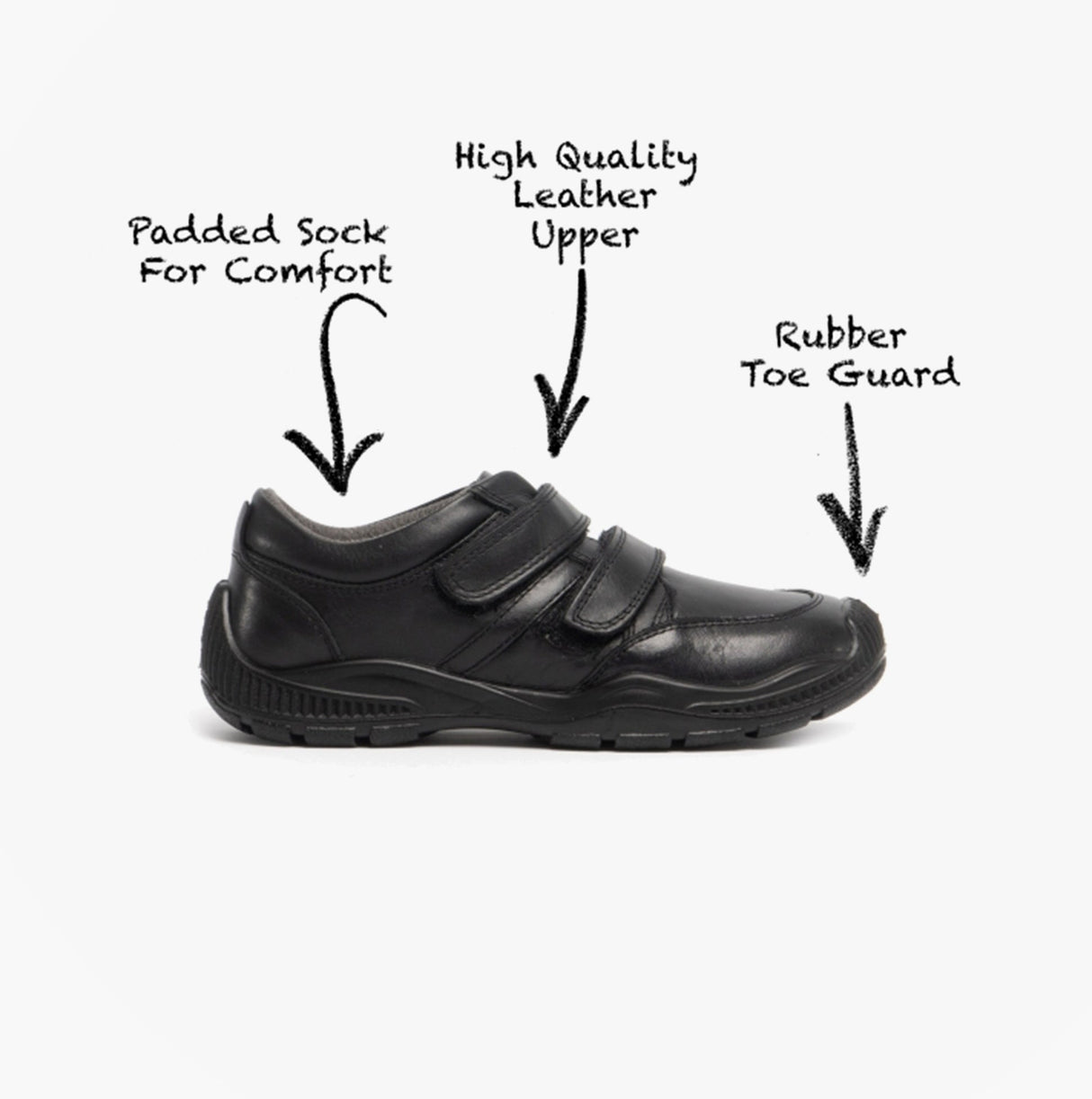 Roamers JEROME Boys Leather Touch Fasten Shoes Black