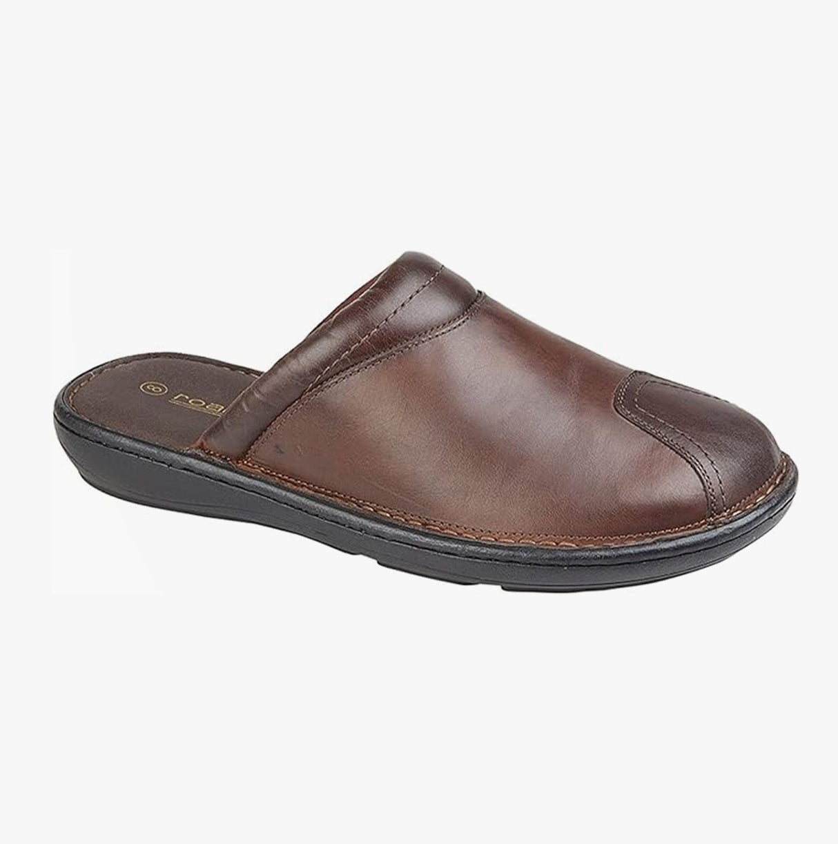 Roamers M024B Mens Padded Leather Mule Slippers Brown