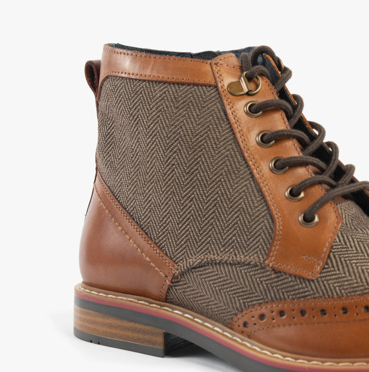 Roamers M805BT Mens Leather Brogue Ankle Boots Tan/Brown Herringbone