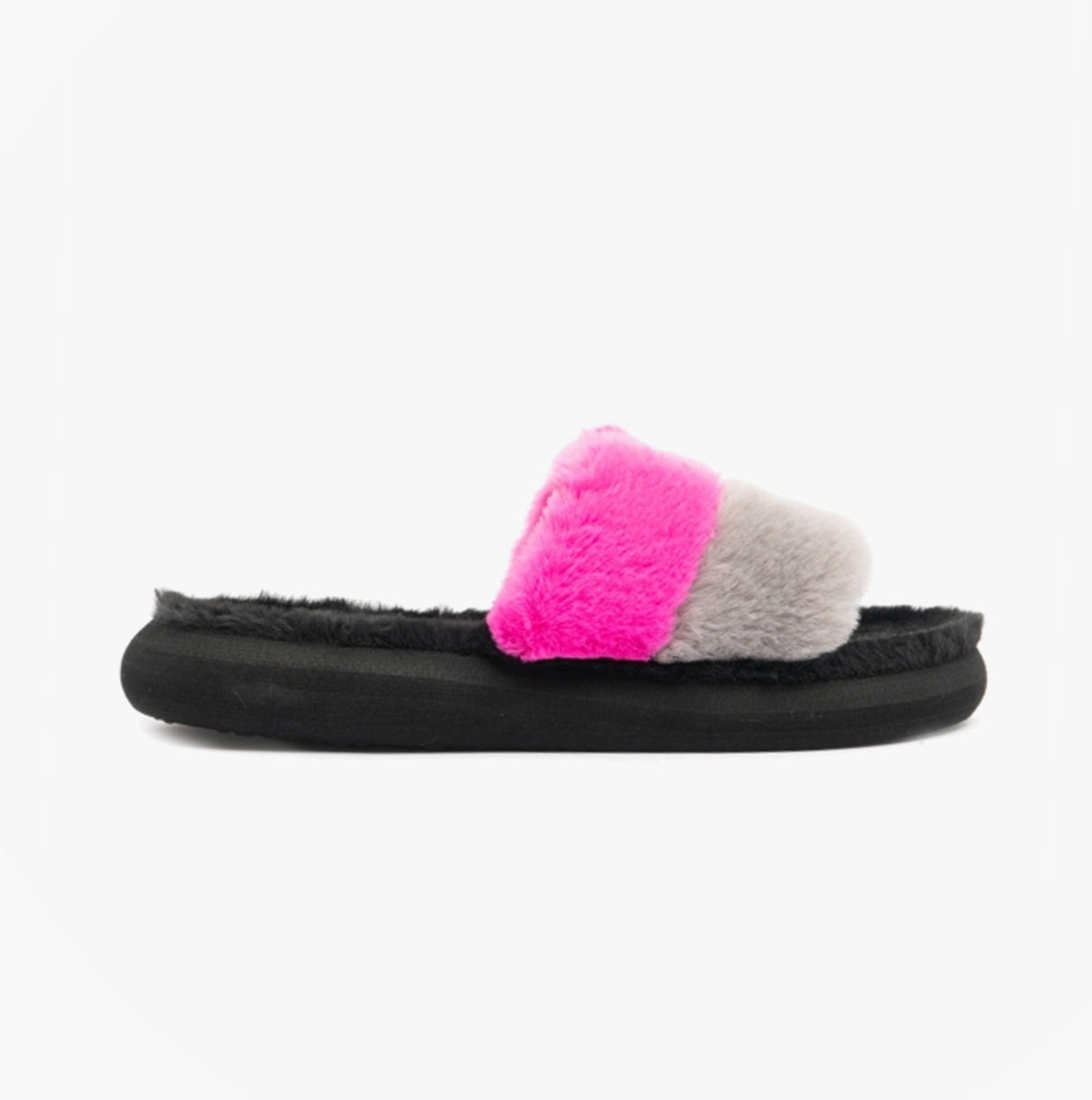 Rocket Dog STRATUS WINETTE Womens Faux Fur Slide Sandals Grey/Pink/Black