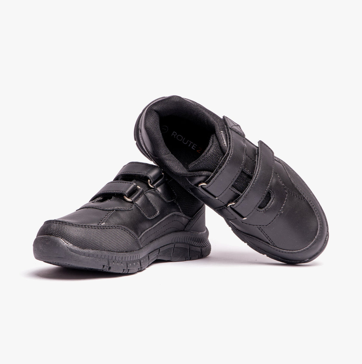 Route 21 B821A Boys Touch Fasten Coated Leather School Shoes Black