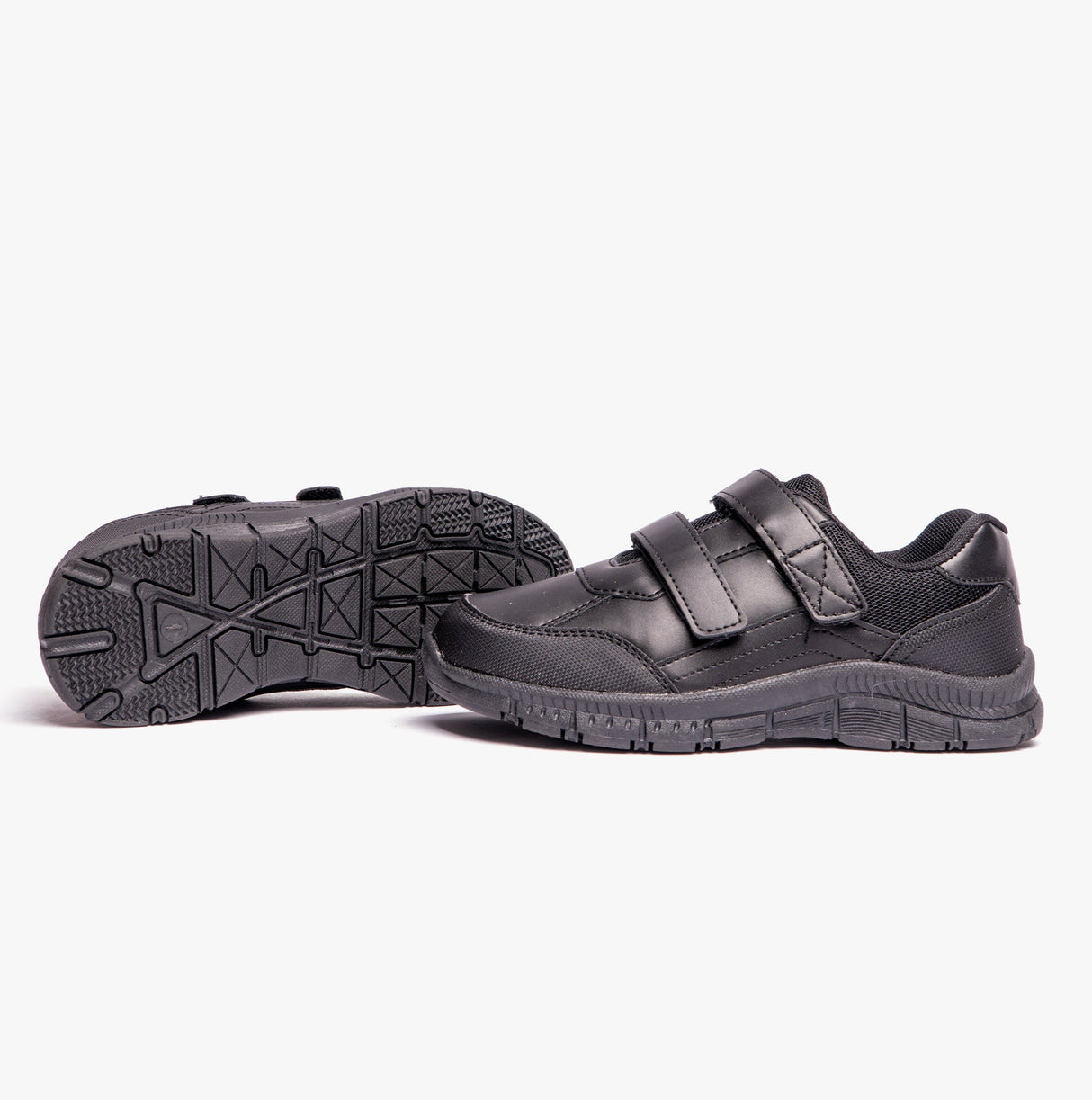 Route 21 B821A Boys Touch Fasten Coated Leather School Shoes Black