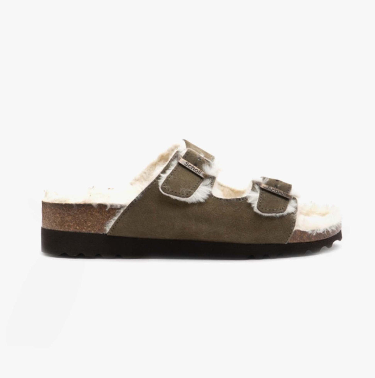 Scholl MISSY Womens Suede Mule Sandals Khaki