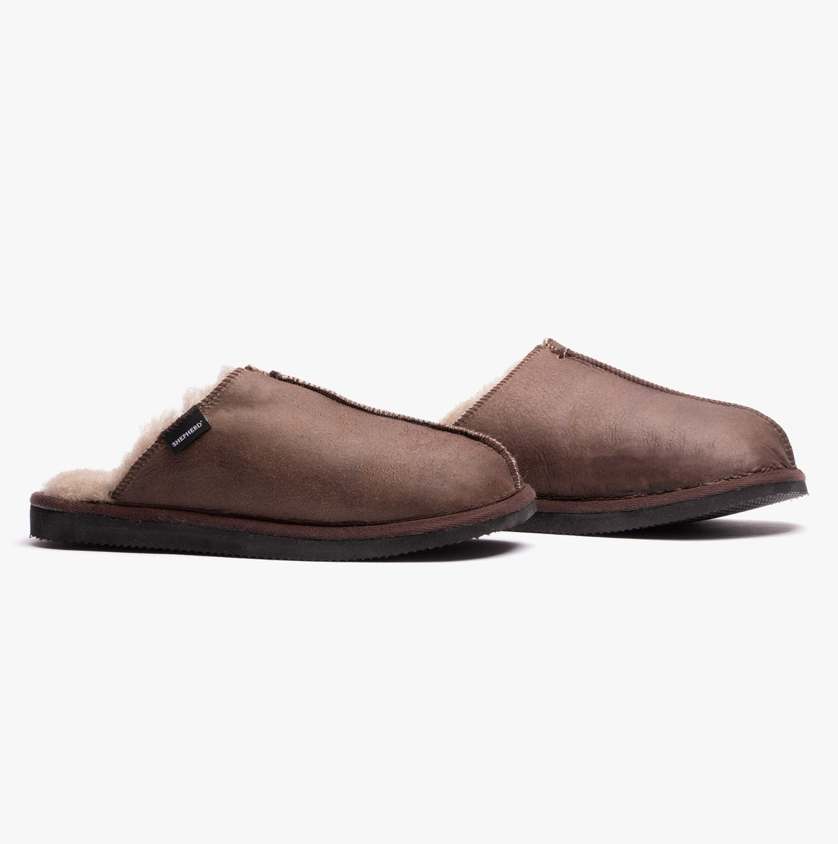 Shepherd HUGO Mens Sheepskin Mules Oiled Antique