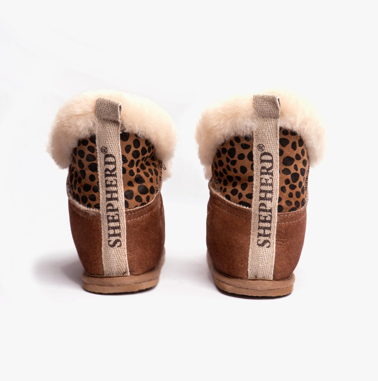 Shepherd BELLA Womens Sheepskin Slipper Boots Antique/Cognac/Leopard