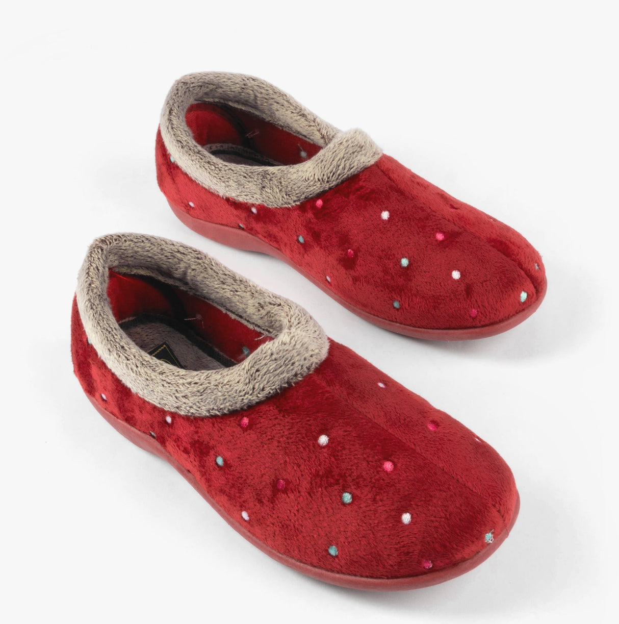 Sleepers SOPHIE Womens Textile Polka Dot Full Slippers Burgundy