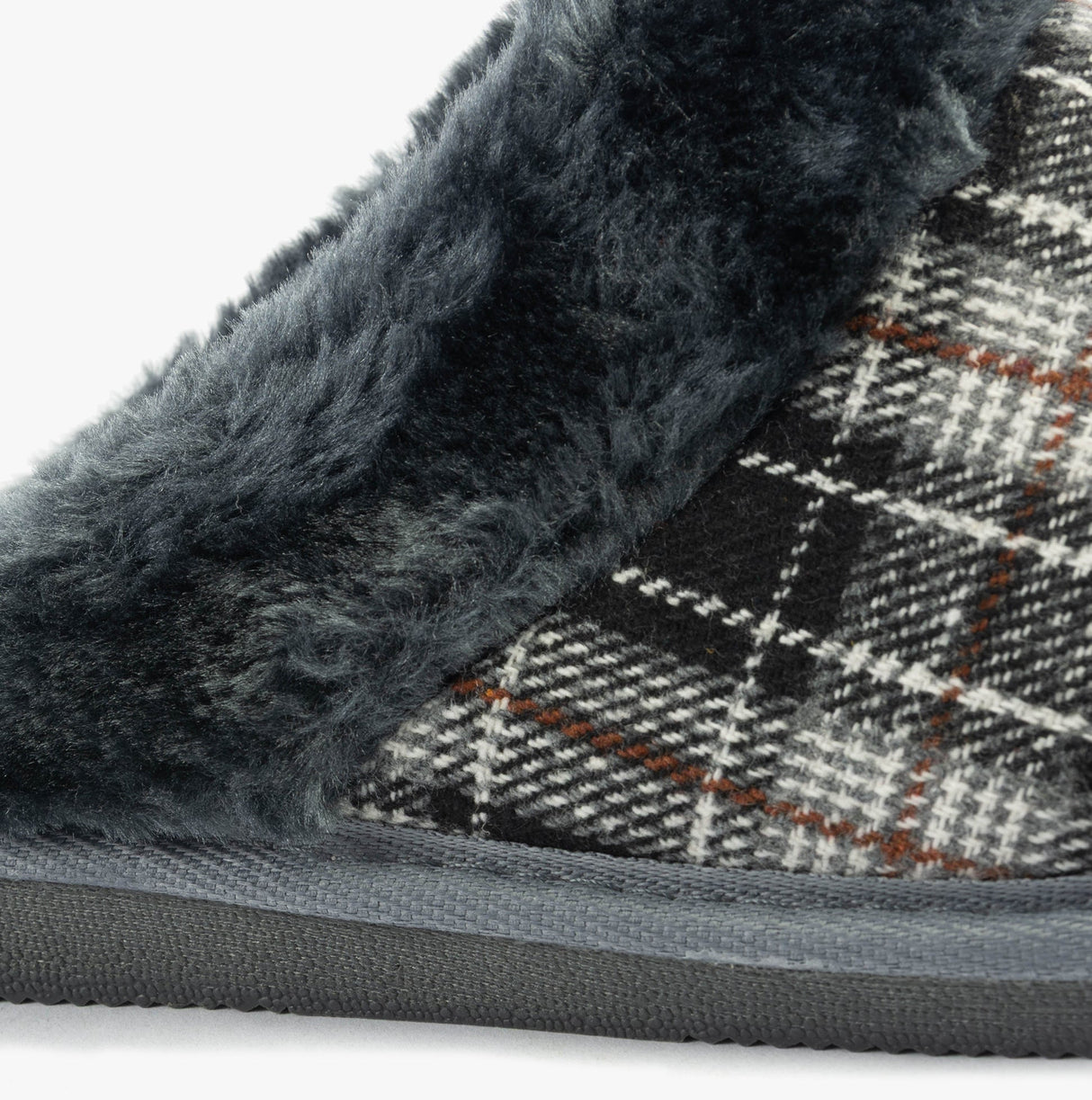 Sleepers LEYLA Womens Fur Cuff Mules Black/Grey Check
