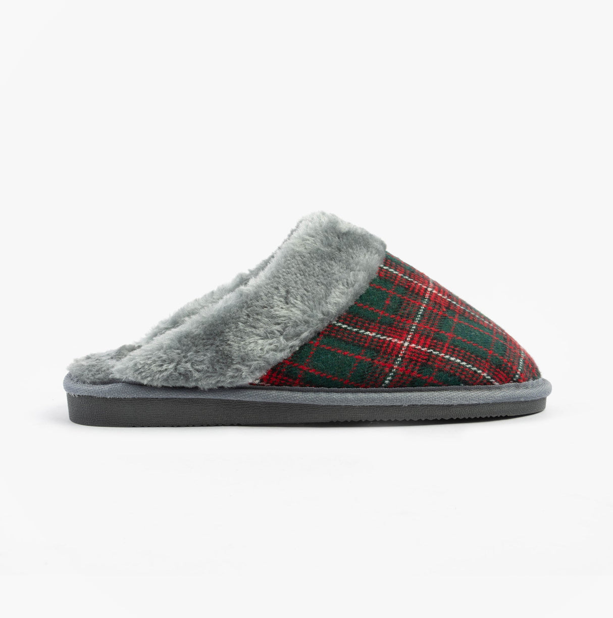 Sleepers LEYLA Womens Fur Cuff Mules Red Check