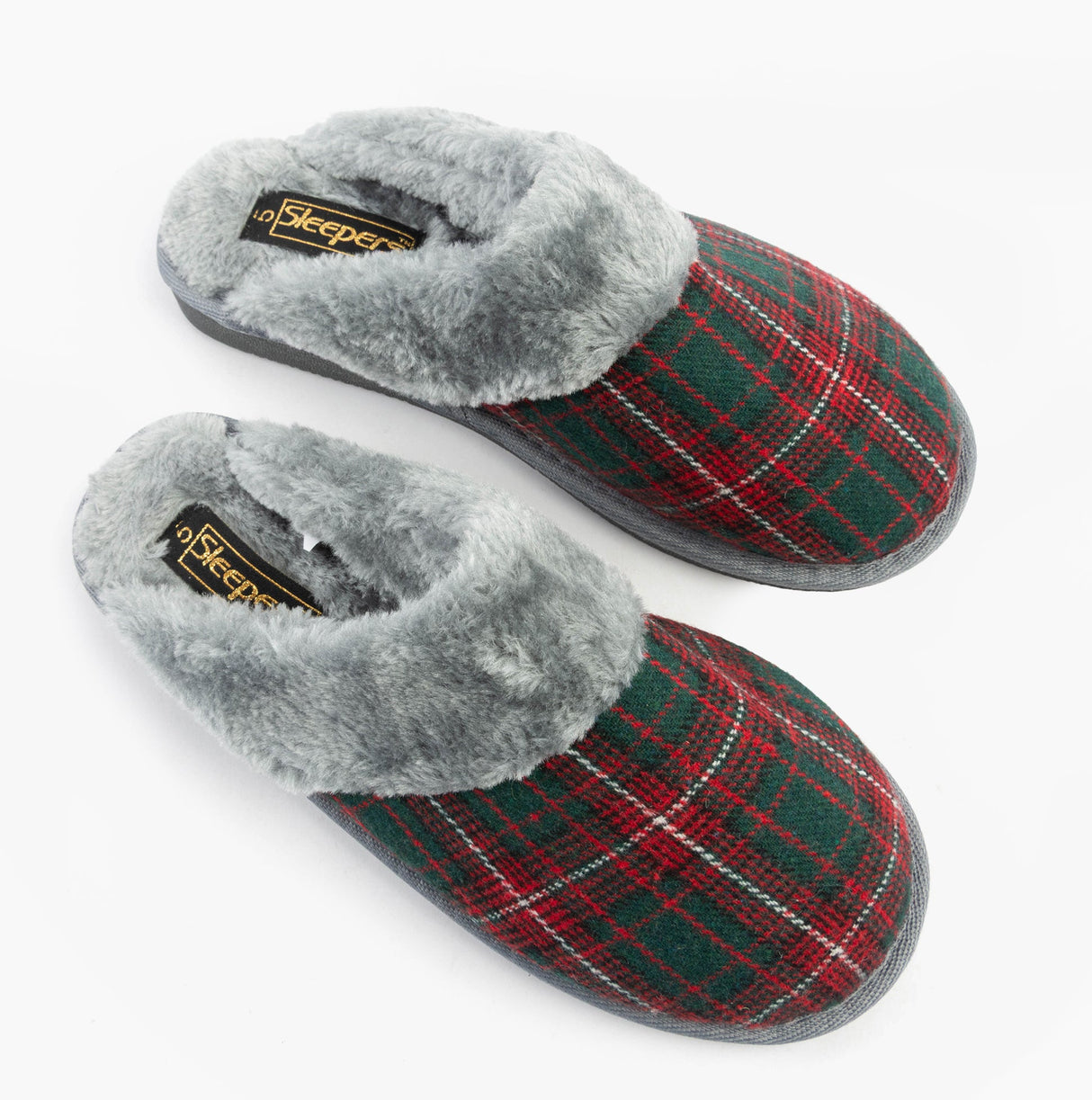 Sleepers LEYLA Womens Fur Cuff Mules Red Check