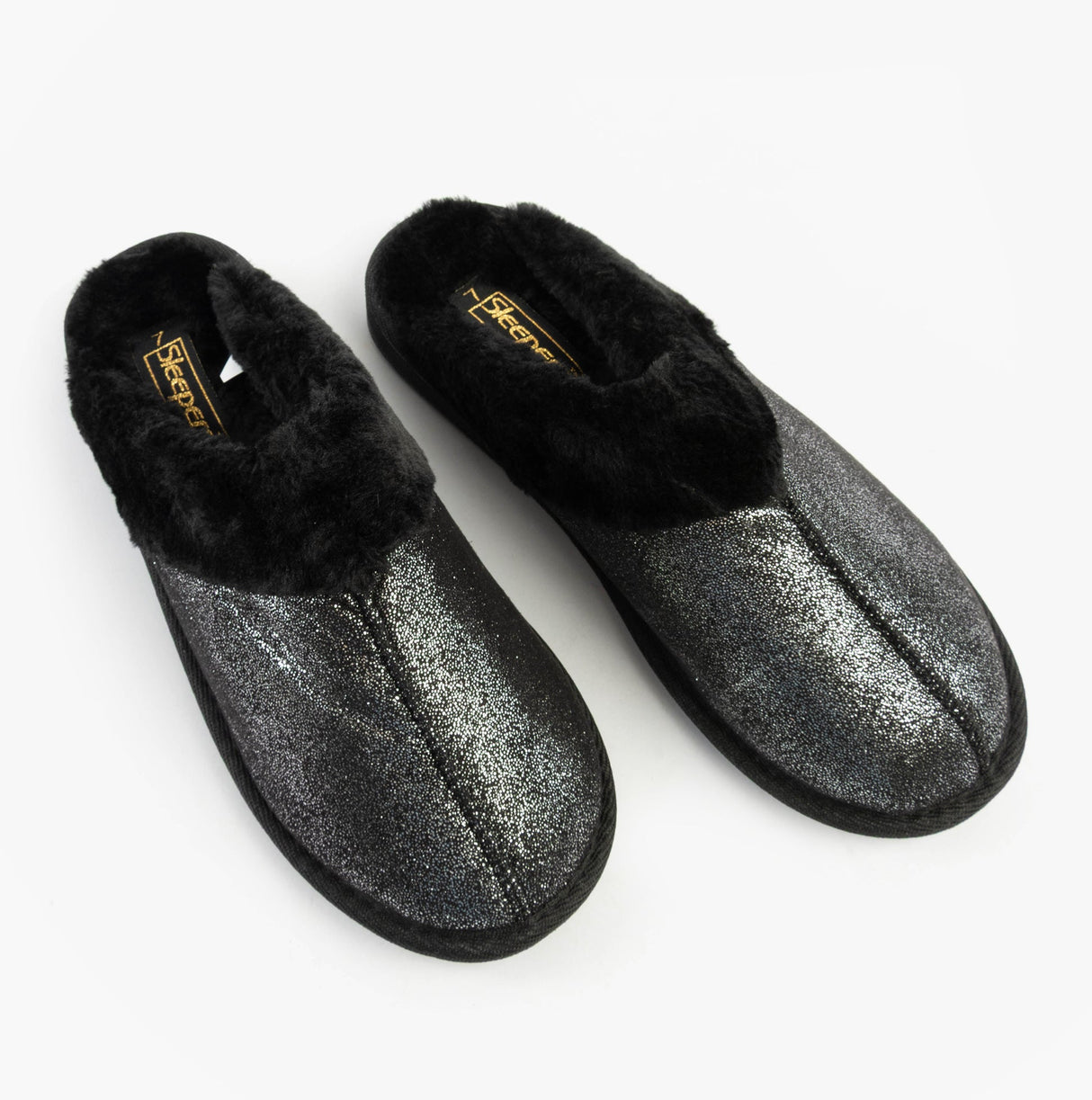 Sleepers JULIET Womens Fur Cuff Sparkle Mules Black