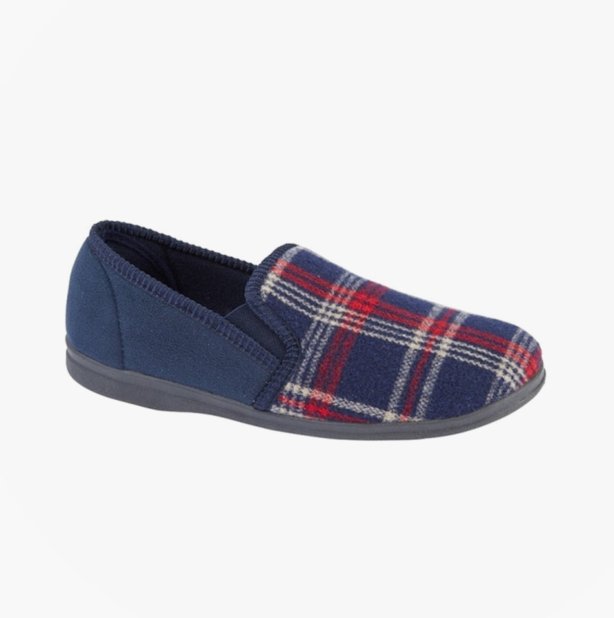 Sleepers JIM Navy Check Velour Twin Gusset Slipper