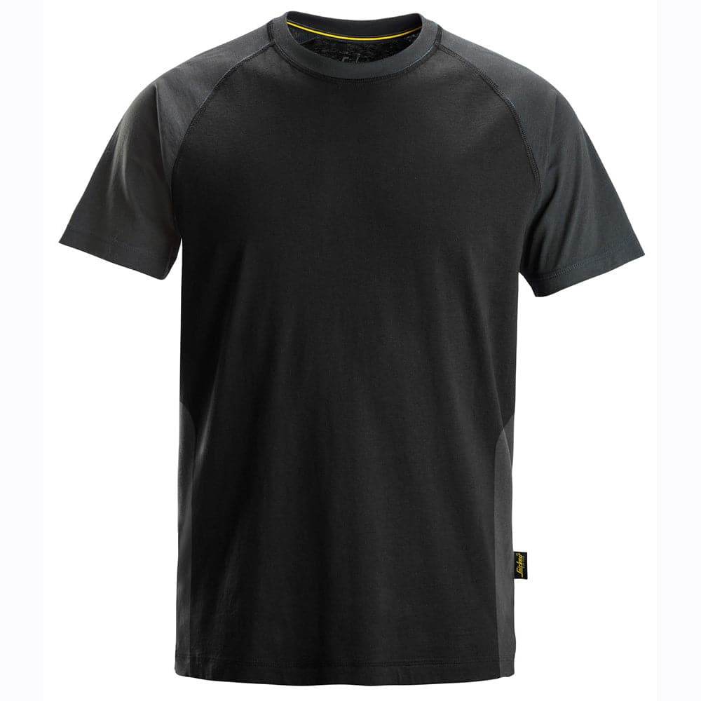 Snickers 2550 Two-Coloured Short Sleeve Cotton T-Shirt Black / Steel Grey 2XL