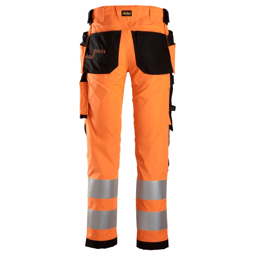Snickers 6243 AllroundWork, Hi-Vis Stretch Kneepad Holster Work Trousers Class 2 Orange / Black / 96 (33" Waist, 30" Leg)