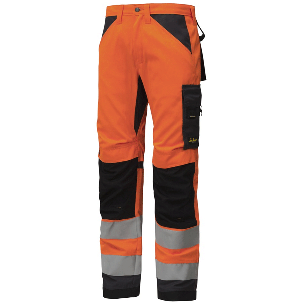 Snickers 6331 AllroundWork, Hi-Vis Work Trousers+ CL2 Orange/Steel Grey, Waist 30" Leg 32"-Snickers 44