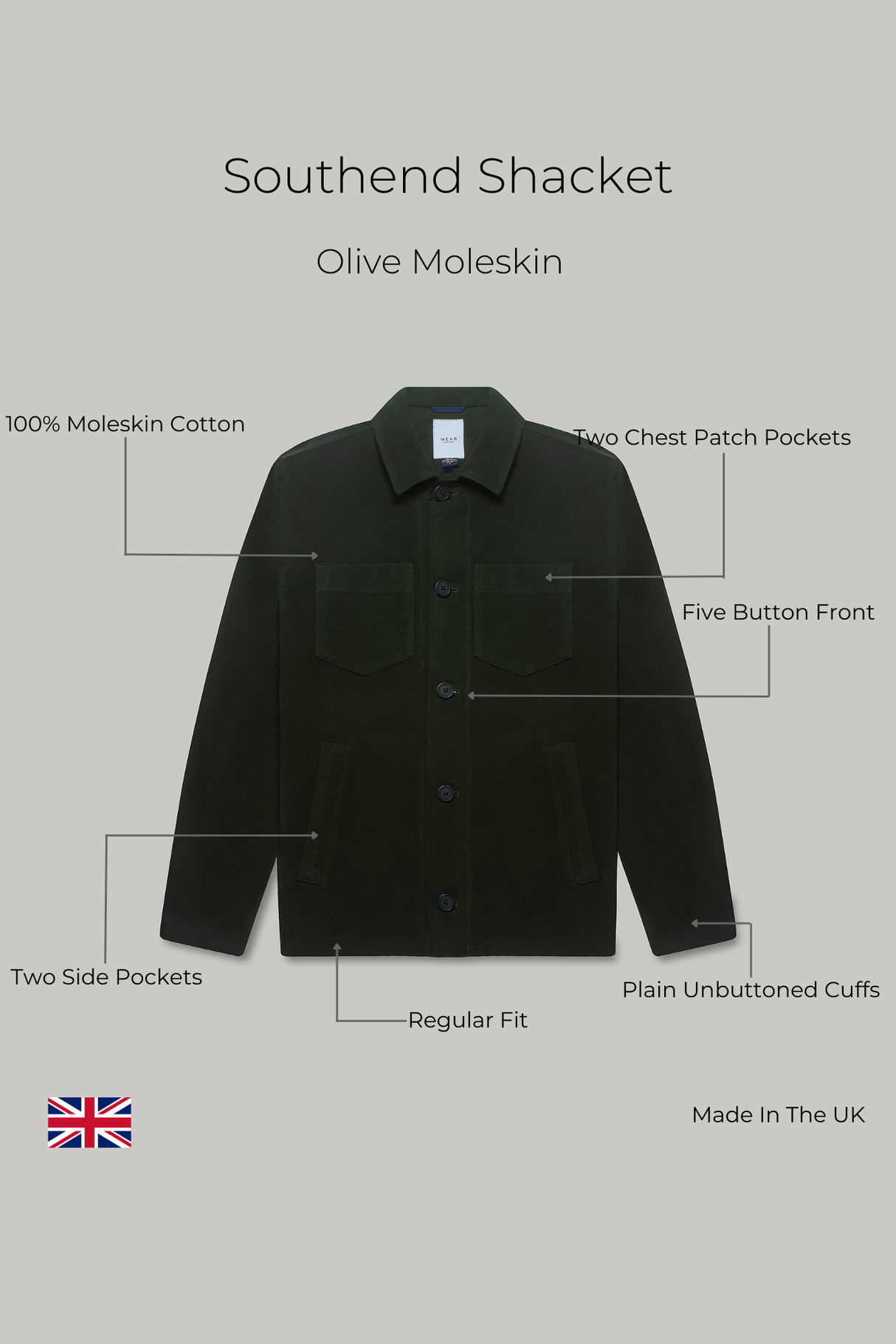 Southend Shacket Unlined - Olive Moleskin