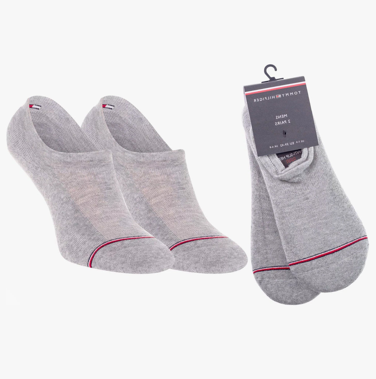 Tommy Hilfiger 2 Pack Mens Invisible Socks Grey