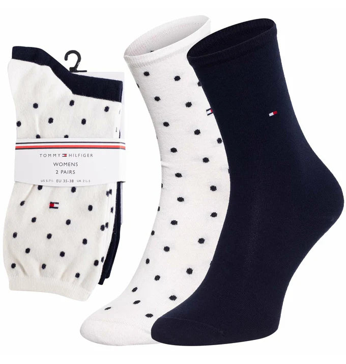 Tommy Hilfiger 2 Pack Womens Crew Dot Socks White