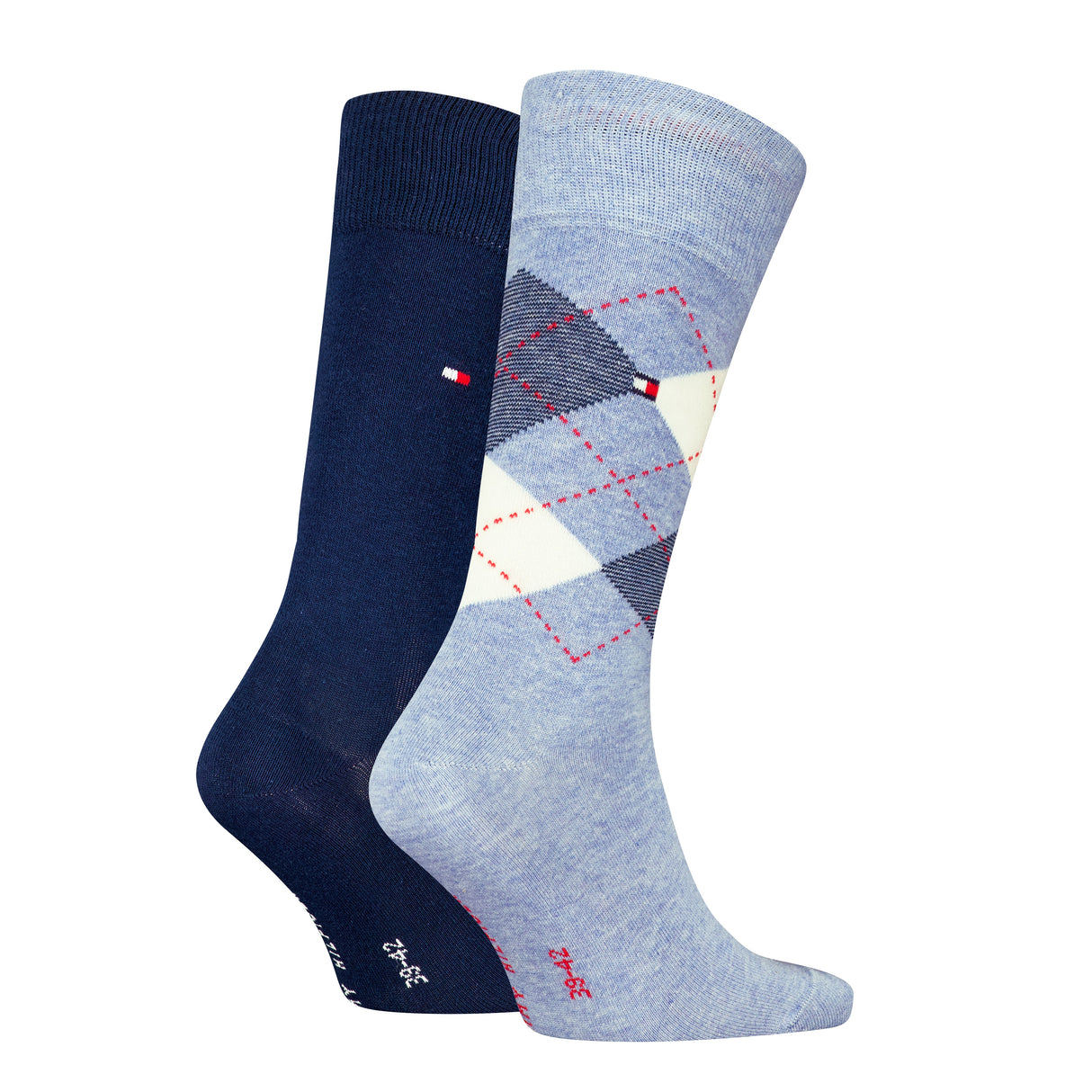 Tommy Hilfiger 2 Pack Mens Crew Checked Socks Blue Combo