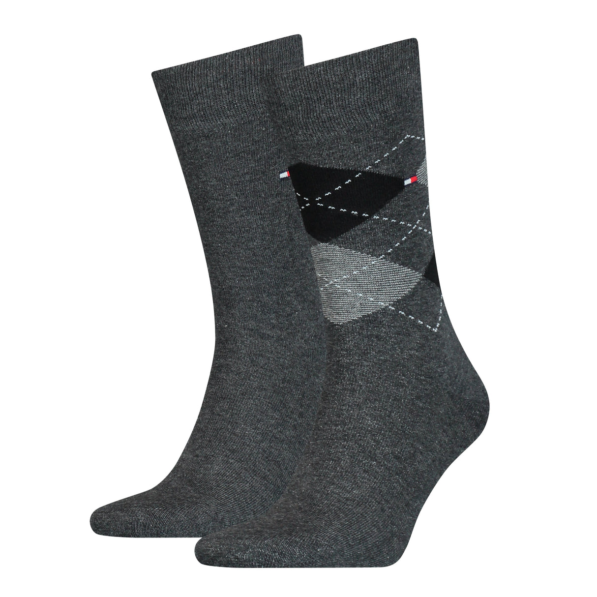 Tommy Hilfiger 2 Pack Mens Checked Crew Socks Grey