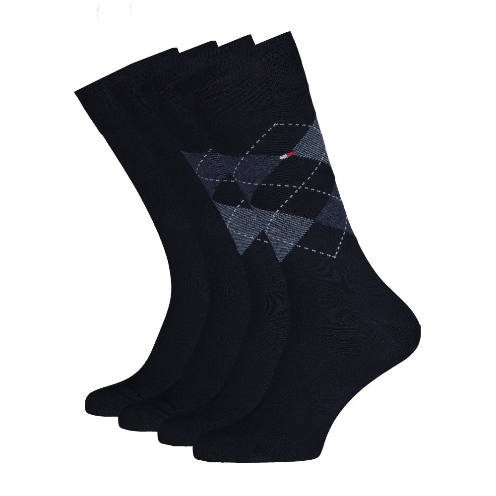 Tommy Hilfiger 2 Pack Mens Crew Checked Socks Navy