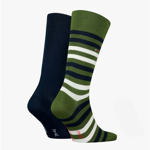 Tommy Hilfiger 2 Pack Mens Crew Stripe Socks Green