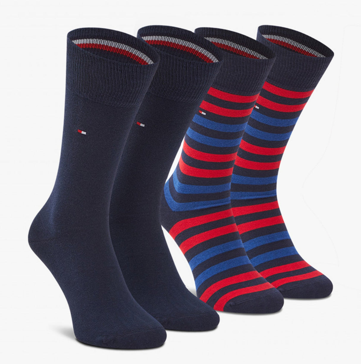 Tommy Hilfiger 2 Pack Mens Crew Stripe Socks Red/Navy