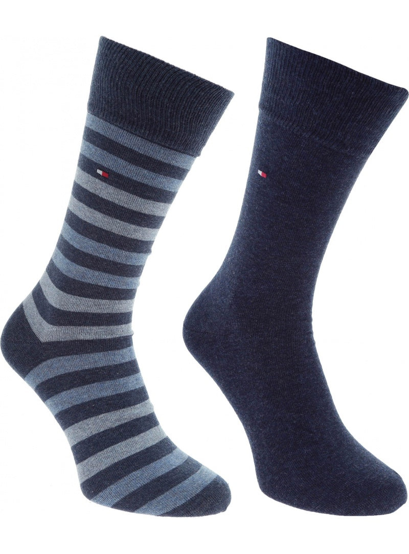 Tommy Hilfiger 2 Pack Mens Crew Stripe Socks Navy