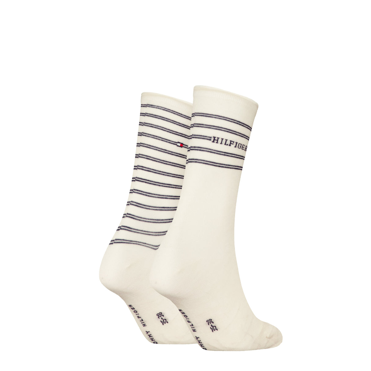 Tommy Hilfiger 2 Pack Stripe Womens Crew Socks White