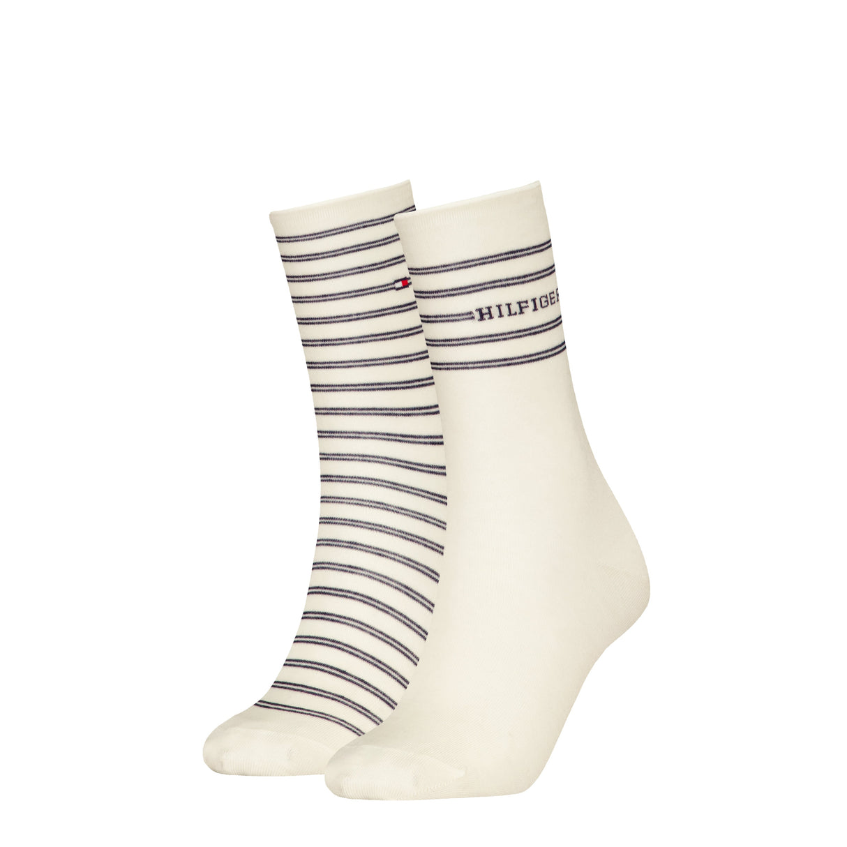 Tommy Hilfiger 2 Pack Stripe Womens Crew Socks White