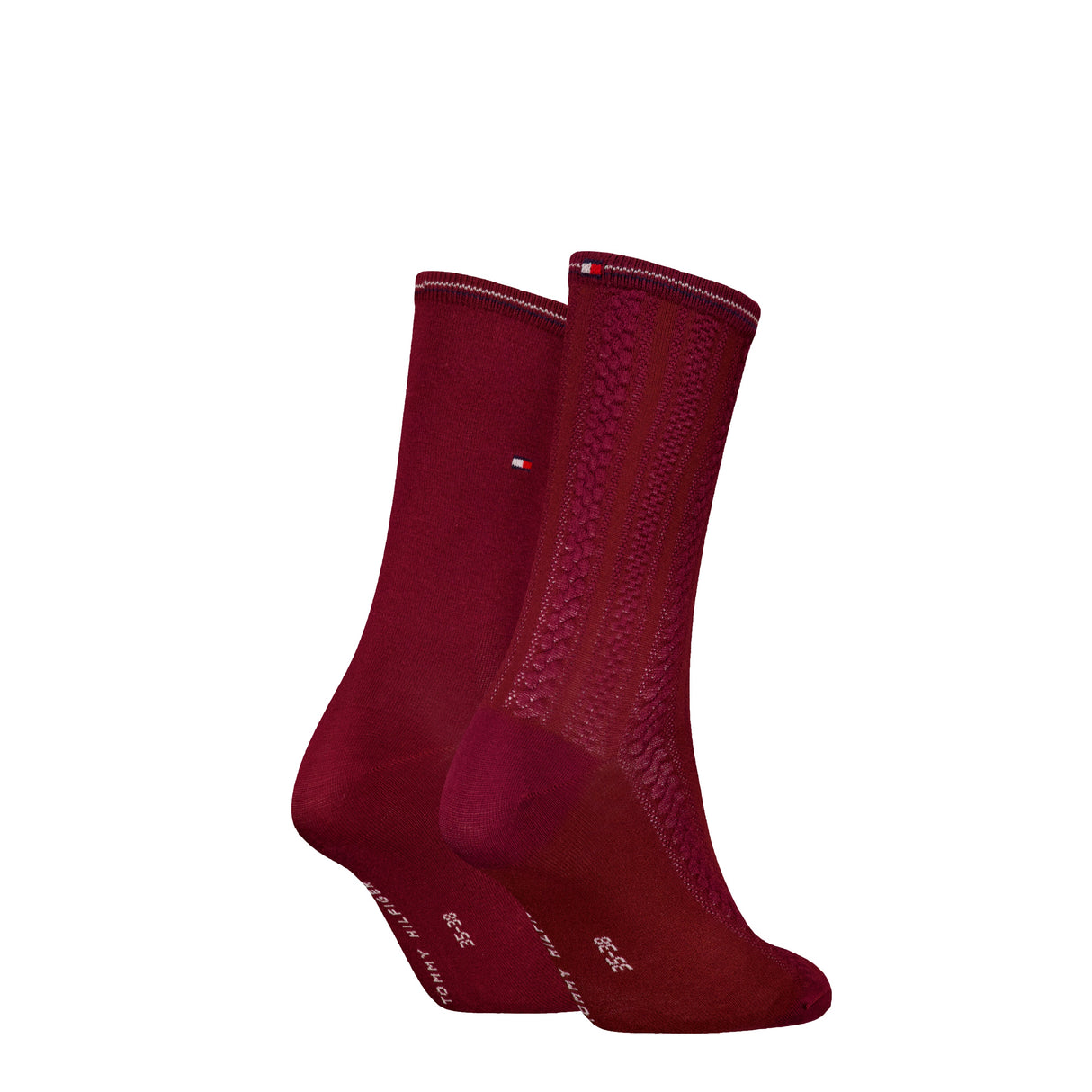 Tommy Hilfiger 2 Pack Womens Crew Socks Deep Rouge