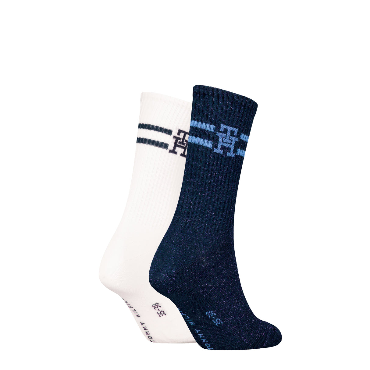 Tommy Hilfiger 2 Pack Trainer Womens Crew Socks Navy/White
